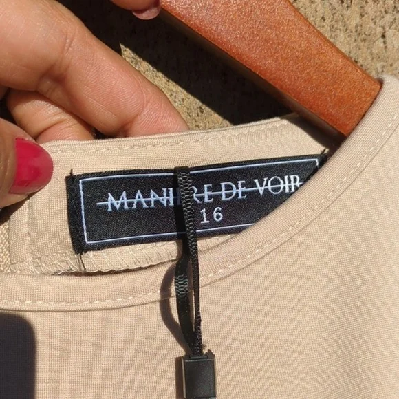 MANIERE DE VOIR Corset Detail Long Sleeve Bodysuit Beige,Stretch Contour Size 16 - Picture 4 of 9